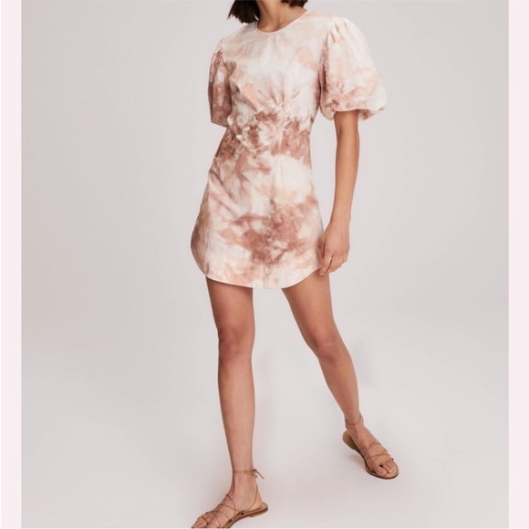 A.L.C. Jess Tie Dye Mini Dress Puff Sleeves Size 0 Pink - Picture 1 of 5